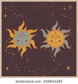 an vector illustration with two symbols of the sun with open and closed eyes