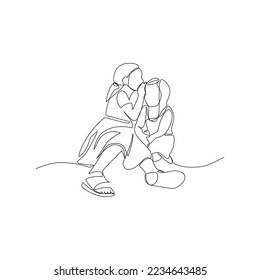 Vector illustration of two talking girls drawn in line art style