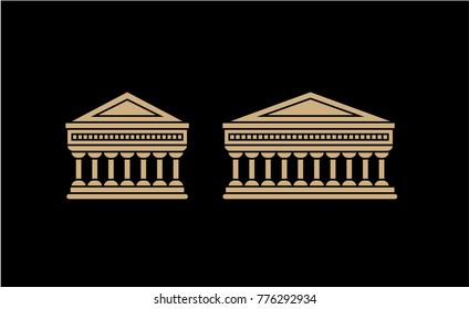 Vector illustration of two temple and palace, beige and gold color. Vector illustration, flat style isolated.