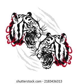 vector illustration of two tiger heads