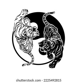 vector illustration of two tigers with yin yang