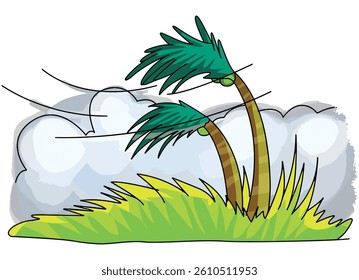 Vector illustration two tree are shaking in the storm