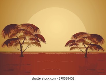 Vector illustration of two trees in Africa
