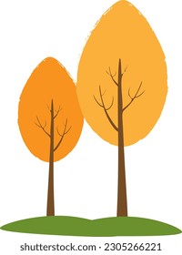 Vector illustration with two trees with colourful leaves in autumn park in cartoon style