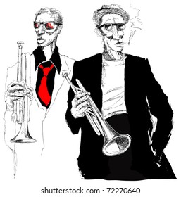 Vector illustration of two trumpet players