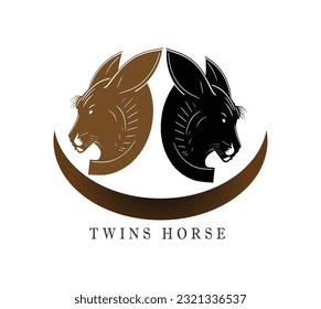 vector illustration of two twin horse heads on a white background