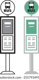 Vector illustration of two types of bus stops, with and without lines