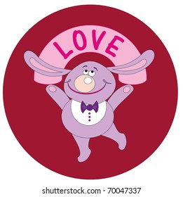 Vector illustration. Two valentine love rabbit.