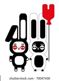 Vector illustration. Two valentine love rabbit.