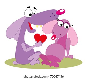 Vector illustration. Two valentine love dogs.
