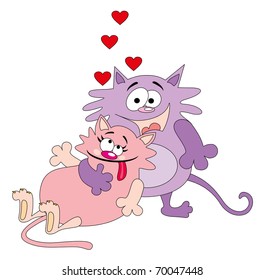 Vector illustration. Two valentine love cats.