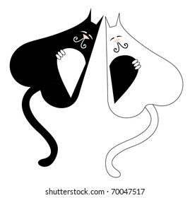 Vector illustration. Two valentine love cats.