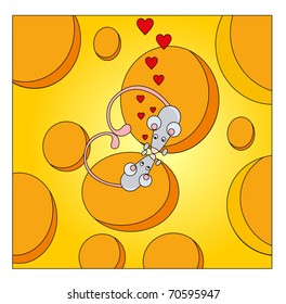 Vector illustration. Two valentine love mouse.