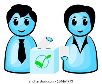 vector illustration of two voters at a ballot box