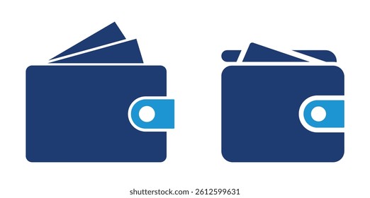 Vector illustration of two wallet icons. Flat, minimalist style. Ideal for finance, banking, payment apps, and digital business use on web or mobile platforms. Icons, vector.