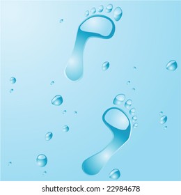 Vector illustration of two water footprints with droplets around them