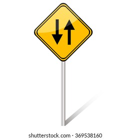 Vector illustration of two way yellow sign
