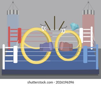 vector illustration. two wedding rings are fighting in the ring. boxing, sports, punching bags