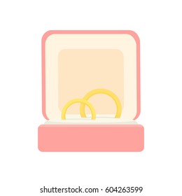 Vector illustration a two wedding rings in a gift box