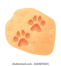 A vector illustration of two well-defined dog paw prints in the sand on a beach. Perfect for use in advertising, posts, and stories.  
