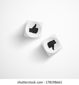Vector illustration of two white dice.Like and dislike