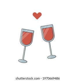 Vector illustration with two wineglass of wine or other drink 