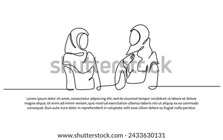 Vector illustration of two women discussing together. Modern flat in continuous line style.