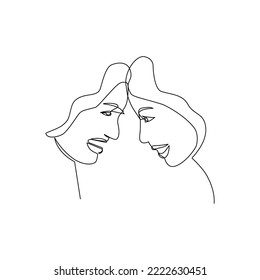 Vector illustration of two women drawn in line-art style