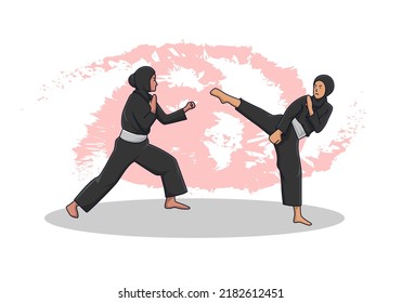 vector illustration, two women practicing silat