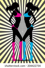 Vector Illustration of two women in swimsuit silhouette in bikini..