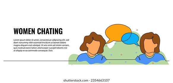 Vector illustration of two women talking casually. Modern flat in continuous line style.