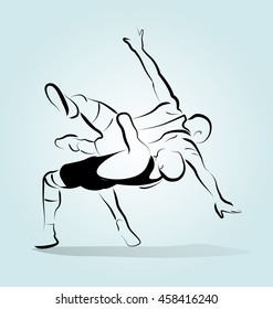 Vector illustration of two wrestlers