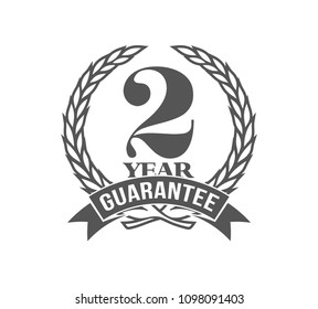 Vector illustration Two Years Warranty icon background with ribbon and olive branch isolated on White. Poster, label, badge or brochure template. Banner with Logo 2 years guarantee Label obligations