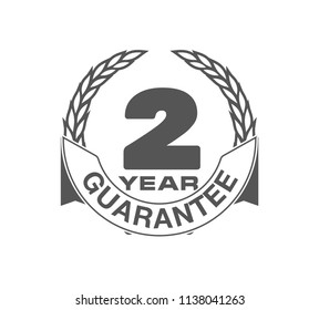 Vector illustration Two Years Warranty icon background with ribbon and olive branch isolated on White. Poster, label, badge or brochure template. Banner with Logo 2 years guarantee Label obligations