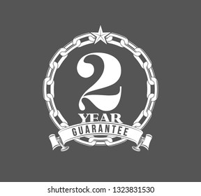 Vector illustration Two Years Warranty icon background with ribbon and anchor chain isolated on Black. Poster, label, badge or brochure template. Banner with Logo 2 years guarantee Label obligations