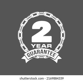 Vector illustration Two Years Warranty icon background with ribbon and anchor chain isolated on Black. Poster, label, badge or brochure template. Banner with Logo 2 years guarantee Label obligations