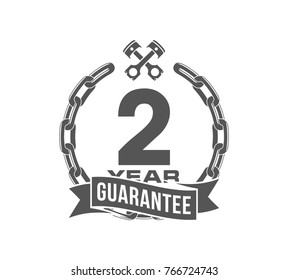 Vector illustration Two Years Warranty icon background with ribbon and anchor chain isolated on White. Poster, label, badge or brochure template. Banner with Logo 2 years guarantee Label obligations