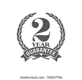 Vector illustration Two Years Warranty icon background with ribbon and olive branch isolated on White. Poster, label, badge or brochure template. Banner with Logo 2 years guarantee Label obligations