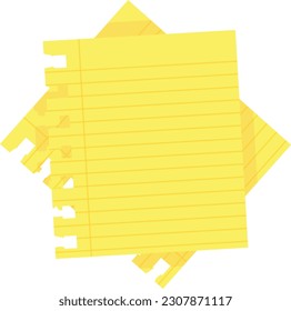 Vector illustration of two yellow, torn sheets of a notebook for notes and notes.