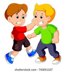 vector illustration of Two young boys fighting