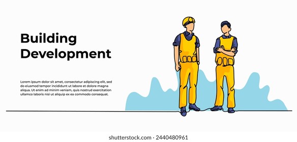 Vector illustration of two young man were having a discussion. Modern flat in continuous line style.