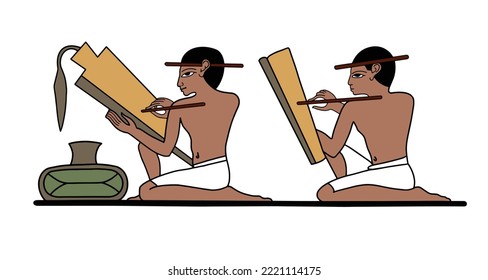 Ilustración vectorial de dos jóvenes escribas del antiguo Egipto .