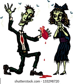 Vector illustration of two zombies in love
