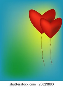 vector illustration of twoo balloons heart form flying on the sky