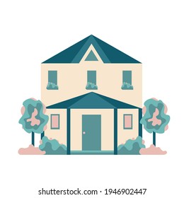 Vector illustration of a two-storey house in a simple modern style isolated on white background