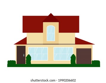 Imagen vectorial de un edificio residencial de dos pisos con grandes ventanas. Aislado