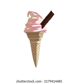 vector illustration, twotone ice cream with vanilla strawberry flavor, special for you, flat cartoon design style.