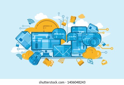 Vector illustration of the type and results of modern information technology. Suitable for wallpapers, banners, backgrounds, cards, book illustrations and web landing pages and other needs
