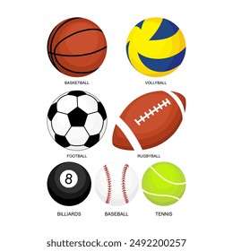 tipos de pelotas utilizadas en juegos deportivos como fútbol, tenis, voleibol, rugby, baloncesto, billar y béisbol