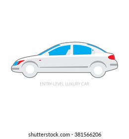 Vector illustration of types of cars: Entry-level luxury. Variants of car body. White color.